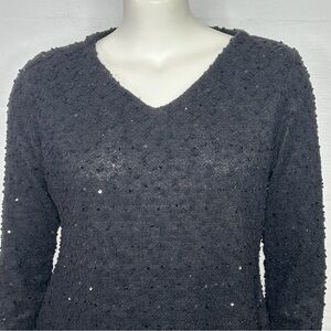 Apt. 9 Sweater Black V Neckline Long Sleeve Sequins Women's Petite XL
